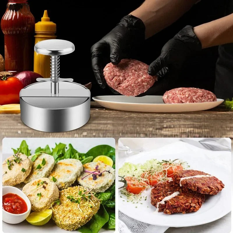 Adjustable Round Stainless Steel Hamburger Press – Non-Stick Patty Maker Kitchen Tool
